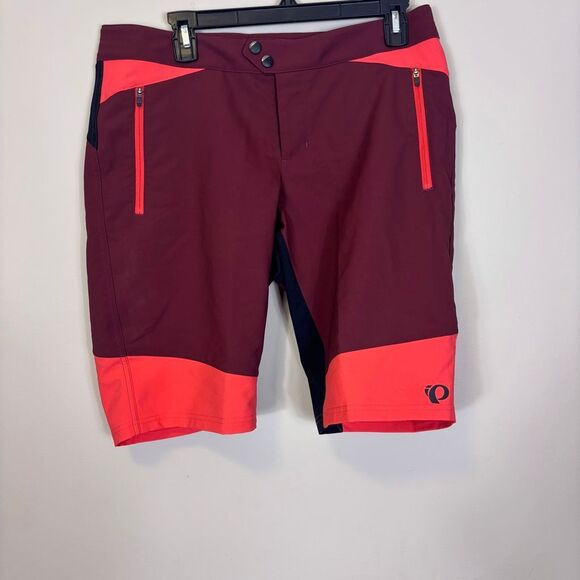 Pearl Izumi Maroon with Black and Neon Orange Colorblock Cycling Shorts Size 10 - Picture 1 of 5